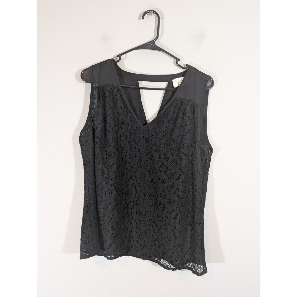 Laundry By Shelli Segal Top Women Sz M Black‎ Sleeveless V-Neck Lace Office Work